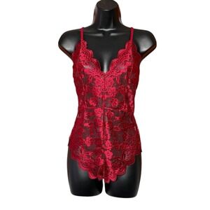 Avidlove Women Red Lingerie Floral Lace Emb Lingerie Bodysuit One Piece Sz S NWT
